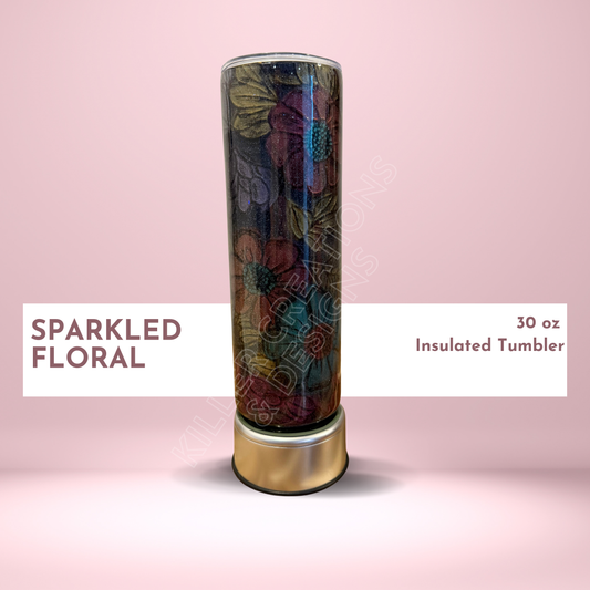🌸 Sparkled Floral Embossed Tumbler – Beauty You Can Feel